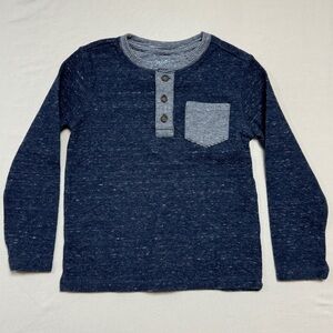 🆕 Cat & Jack Shirt Boy’s XS 4-5 Raglan Henley Skater Top Long Sleeve Blue Gray